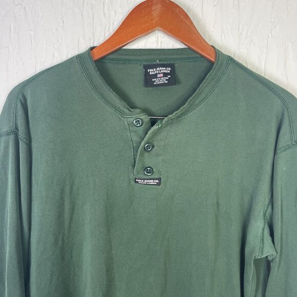 Polo Jeans Company Shirt Mens Medium Green Henley Long Sleeve Y2K Ralph RR T - Picture 2 of 10